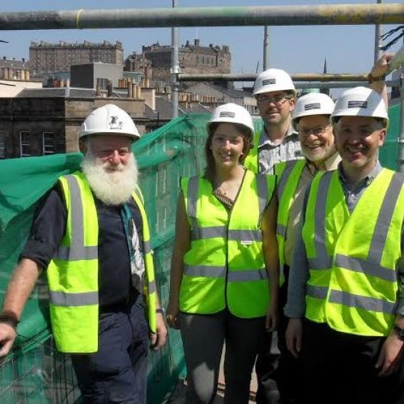 US Housing Expert James Stockard and staff from the SFHA visit Dunedin Canmore’s Earl Grey street project. Left to right: Willie Maben, Karen Wright, Alistair Rankine, Jim Stockard and David Stewart.