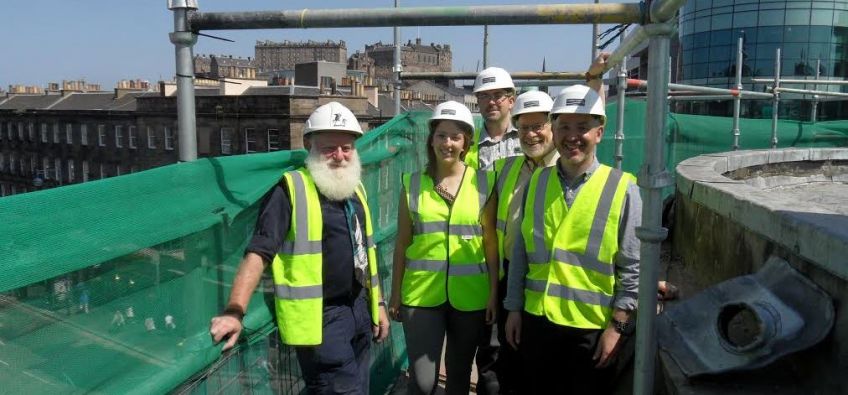 US Housing Expert James Stockard and staff from the SFHA visit Dunedin Canmore’s Earl Grey street project. Left to right: Willie Maben, Karen Wright, Alistair Rankine, Jim Stockard and David Stewart.