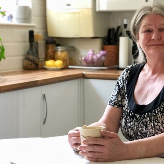 Frances Oswald in her new kitchen